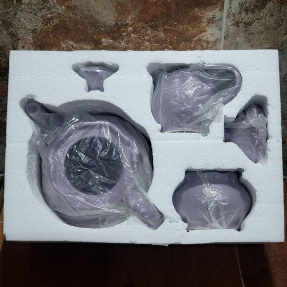 Temptations Lavendar Lilac Tea Set Teapot Sugar Bowl Creamer Embossed Butterfly - Picture 10 of 15